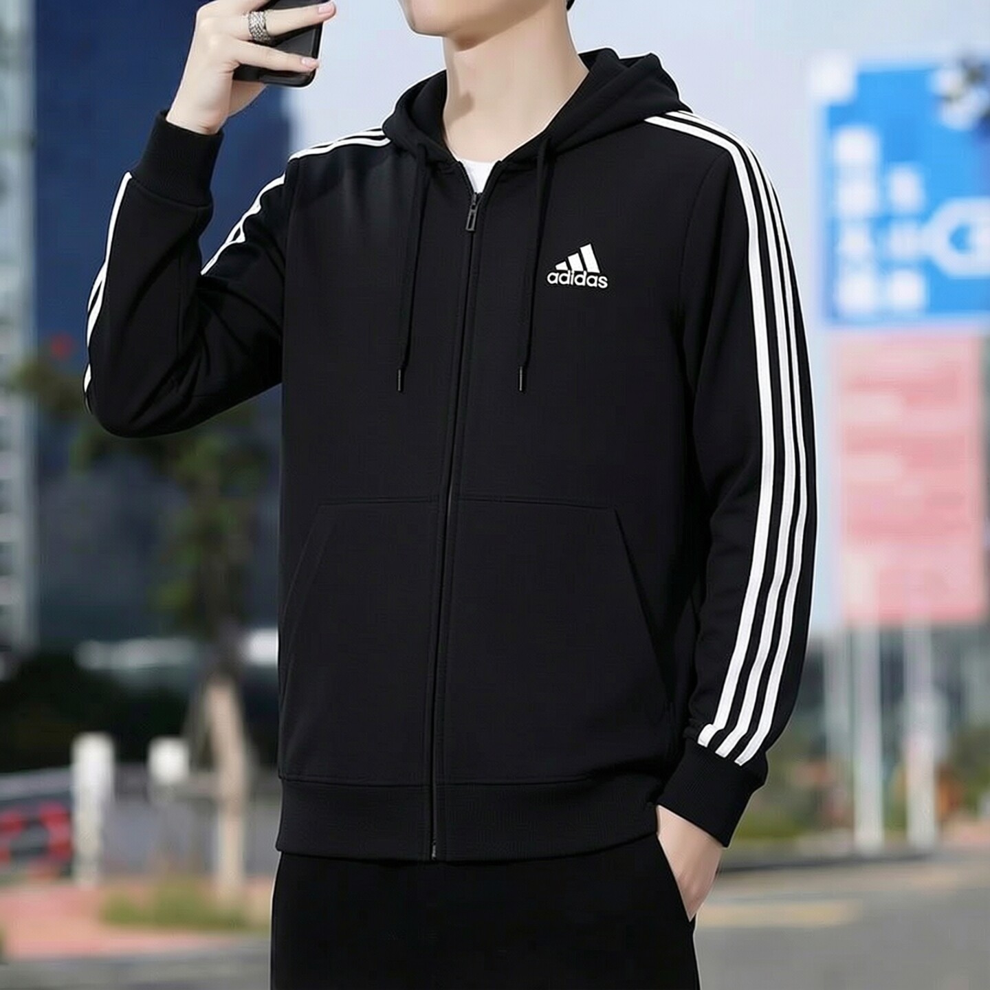 阿迪达斯针织男装外套新款运动服户外慢跑训练夹克衫休闲针织上衣