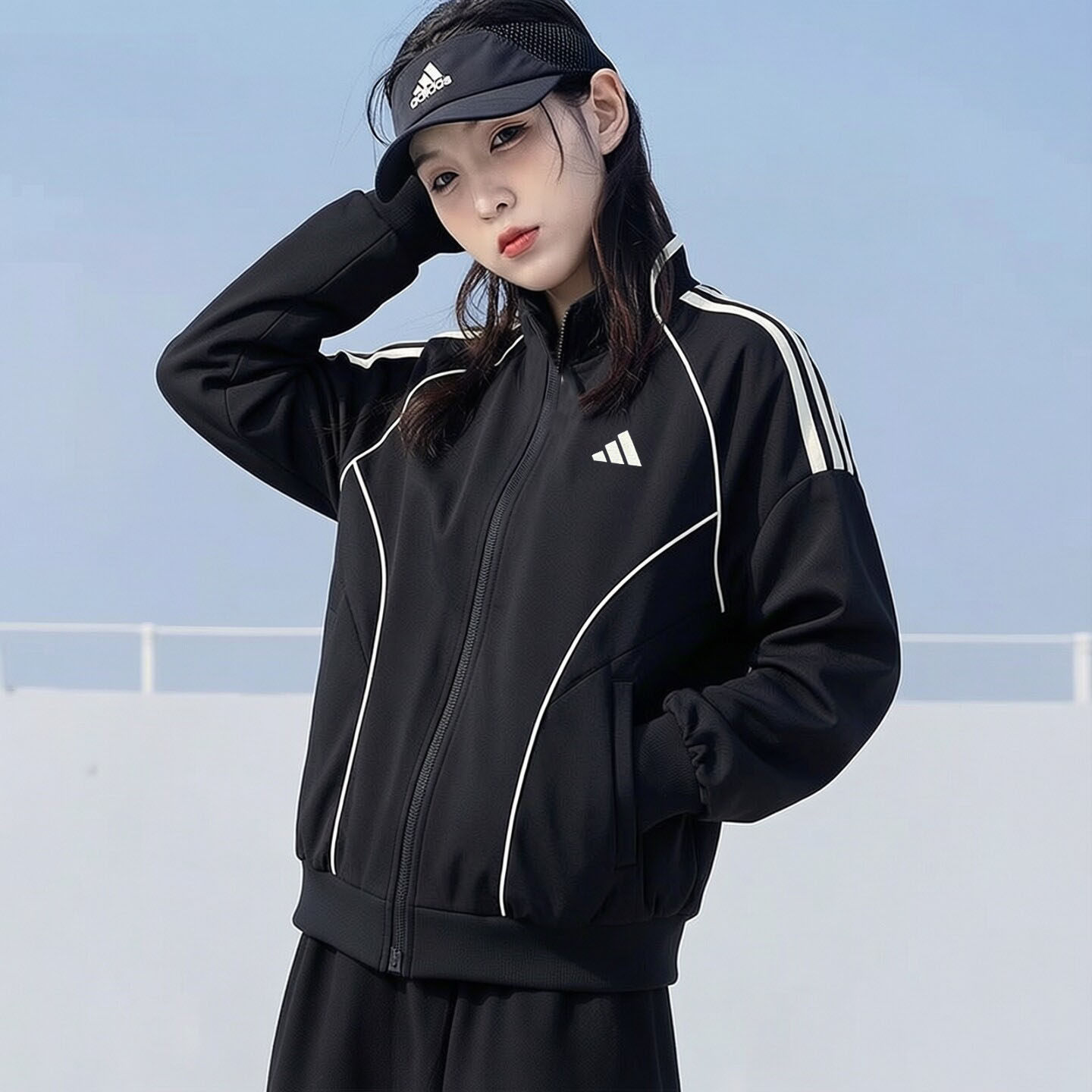 阿迪达斯外套女棒球服秋季新款立领美式休闲卫衣针织防风运动夹克
