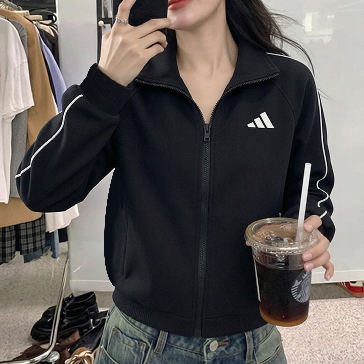 阿迪达斯外套女棒球服秋季新款保暖防风开衫美式立领运动复古上衣