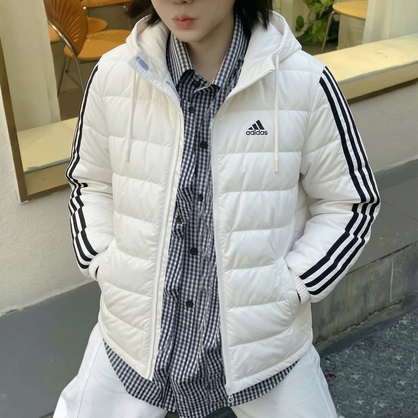 阿迪达斯排骨羽绒服女棒球服新款防风白色轻薄韩版宽松复古外套女