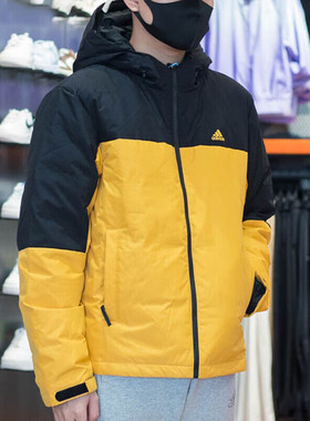 阿迪达斯连帽羽绒服男冬季新款户外鸭绒男士撞色复古面包服IT8722