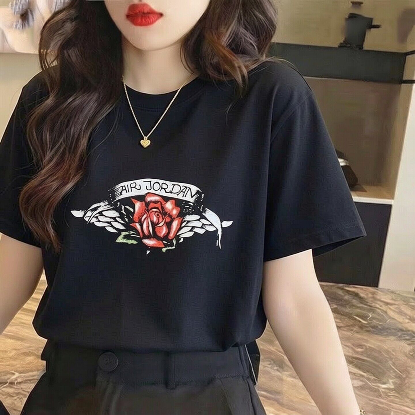 Jordan乔丹正品短款T恤女子修身短袖正品黑色上衣透气休闲运动服