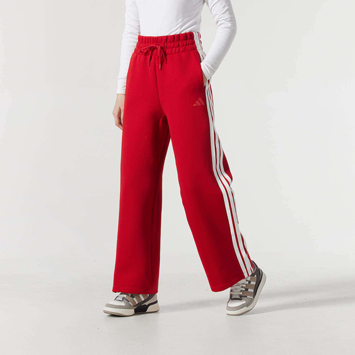 Adidas女裤红色直筒长裤