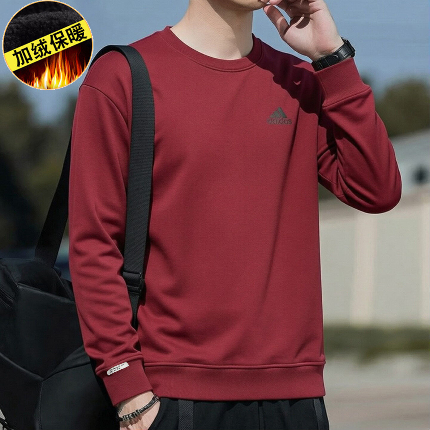 阿迪达斯卫衣外套男装新款运动服针织加绒保暖男士休闲上衣套头衫