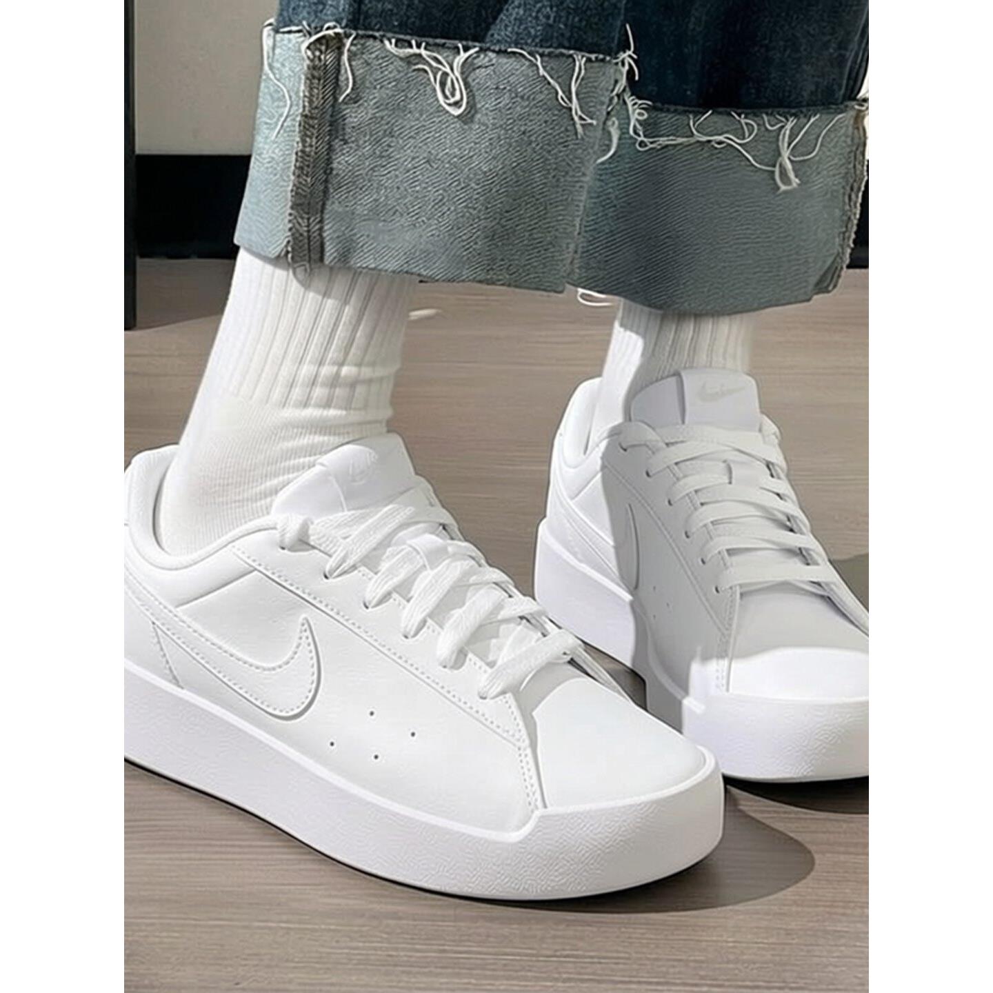 Nike耐克鞋子纯白色运动鞋皮面低帮板鞋正品女子休闲鞋透气旅行鞋