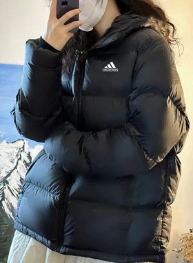 阿迪达斯羽绒服男女冬季新款黑色复古鸭绒保暖立领加厚外套KF8760