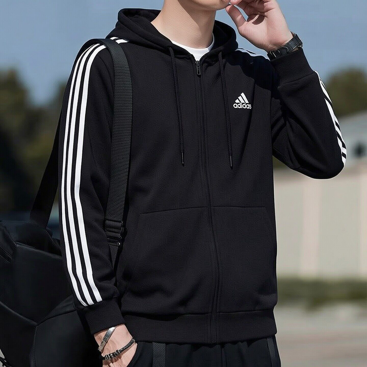 阿迪达斯外套男装新款跑步训练运动服透气舒适连帽针织风衣夹克