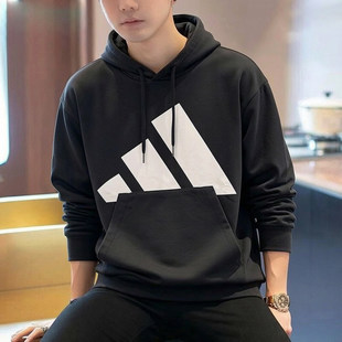 阿迪达斯连帽卫衣男新款宽松篮球运动休闲百搭黑色运动外套IN6164