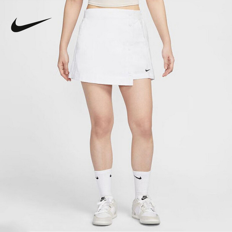 NIKE耐克梭织短裤女25夏新款运动休闲刺绣小标排扣裙裤HM6980-100