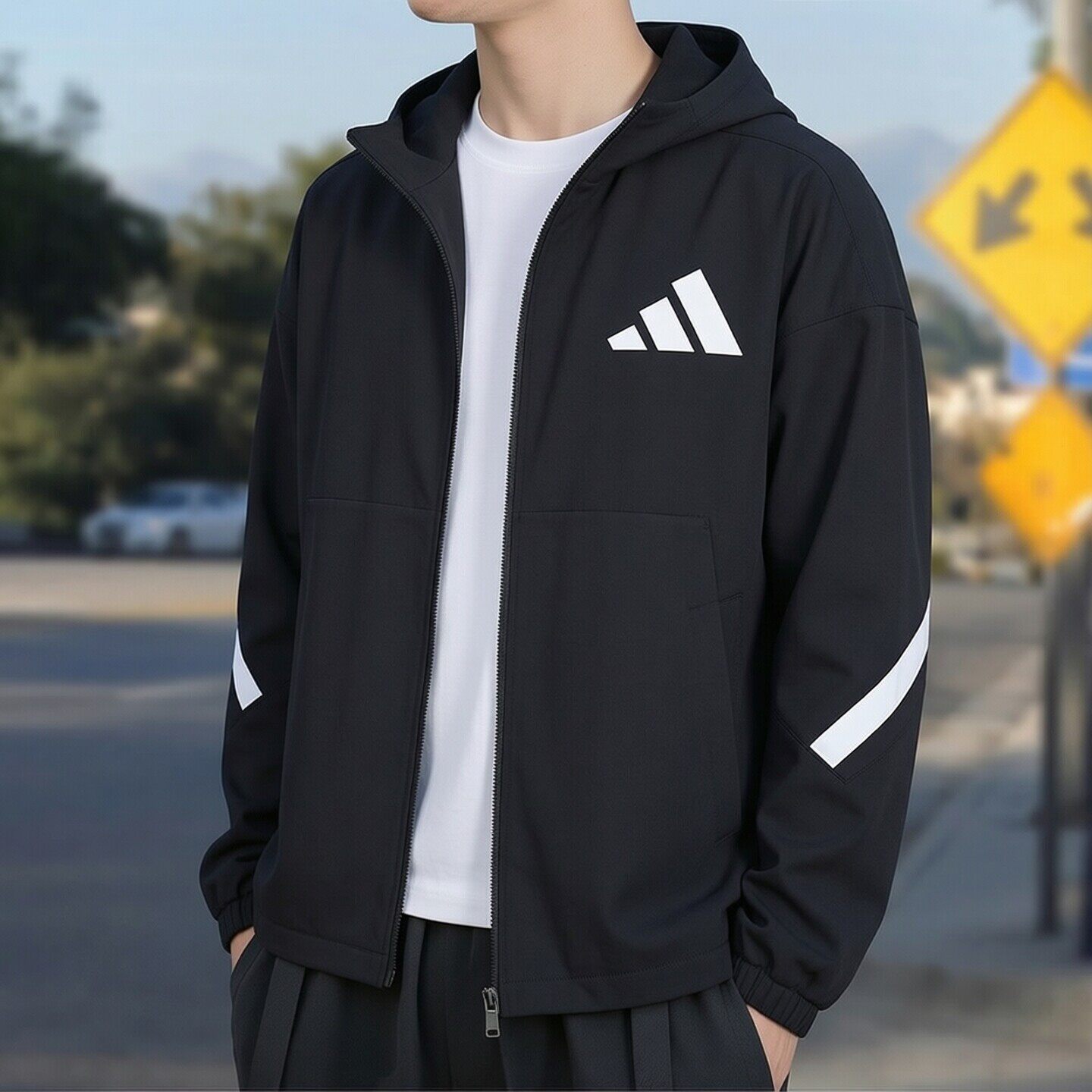 阿迪达斯针织外套男装新款Z.N.E运动跑步训练夹克宽松休闲连帽衫