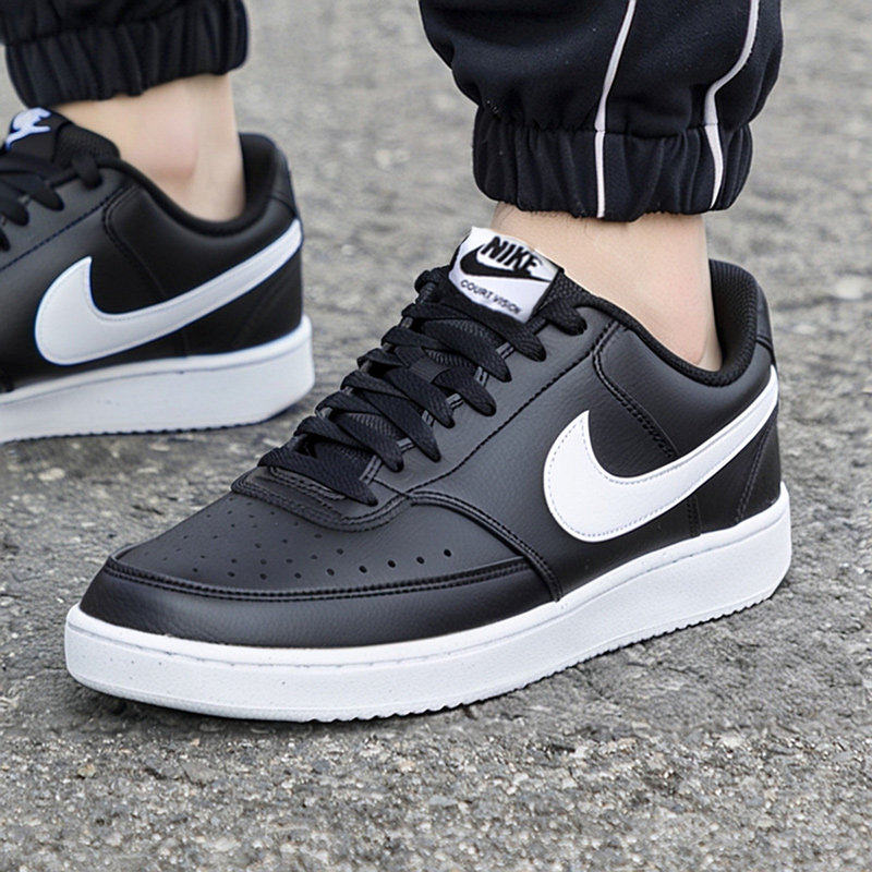 NIKE耐克正品男鞋夏季运动鞋皮面休闲鞋黑色简版空军一号透气板鞋