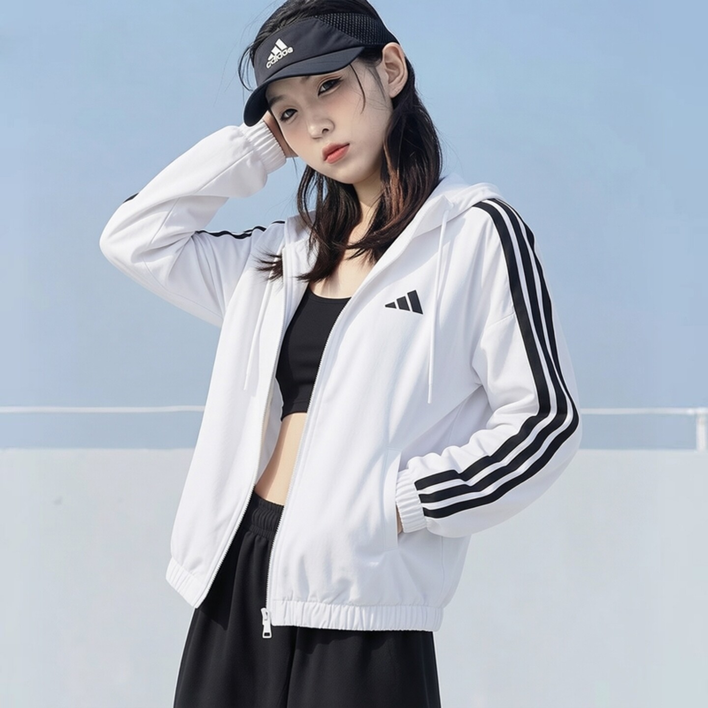 阿迪达斯棒球服女梭织外套秋新款透气三条纹美式复古宽松防风夹克