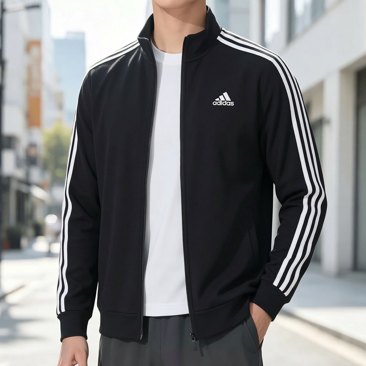 阿迪达斯外套男复古防风衣秋季新款三条纹休闲宽松男士运动夹克