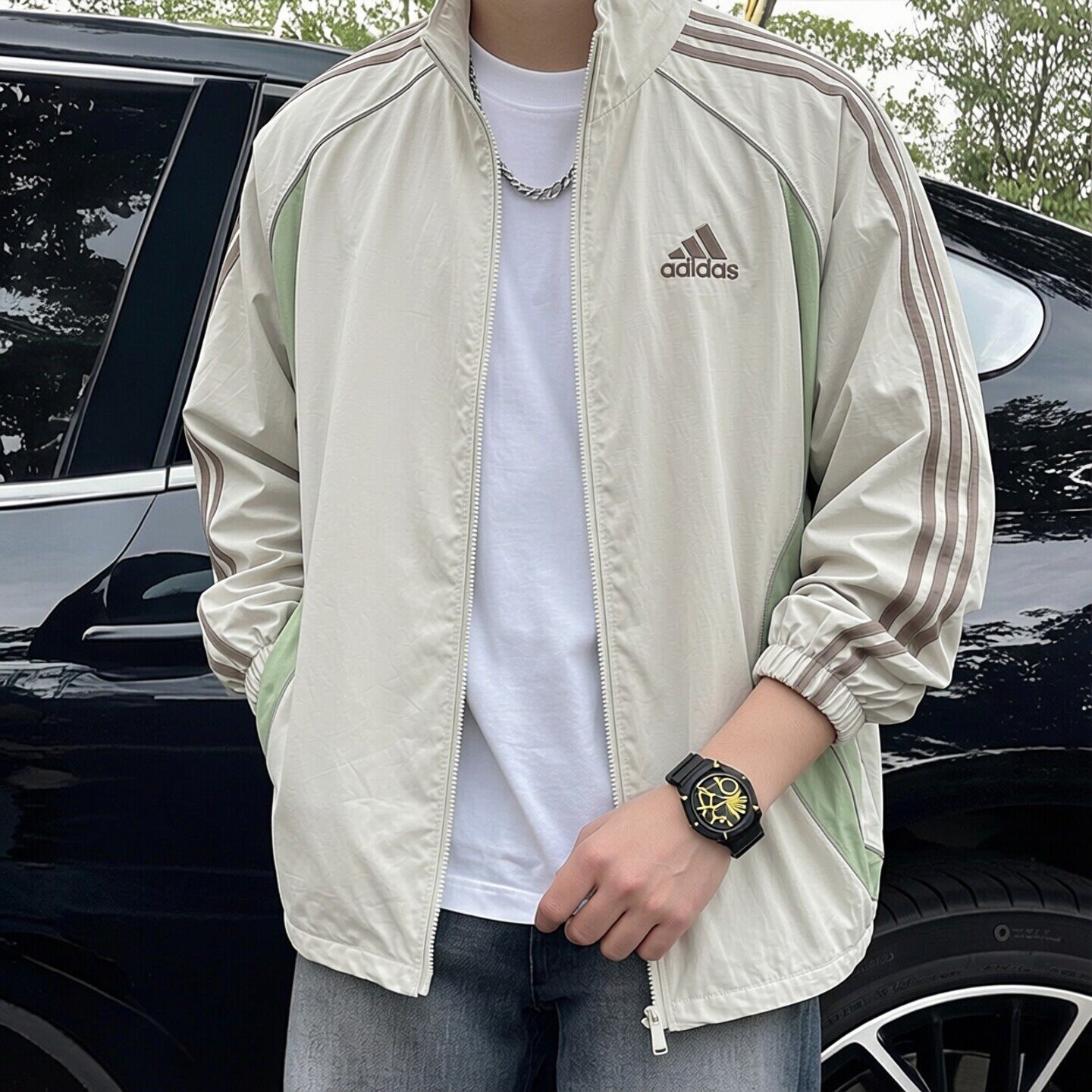 阿迪达斯梭织外套男夏季新款美式立领棒球服篮球宽松男士复古夹克