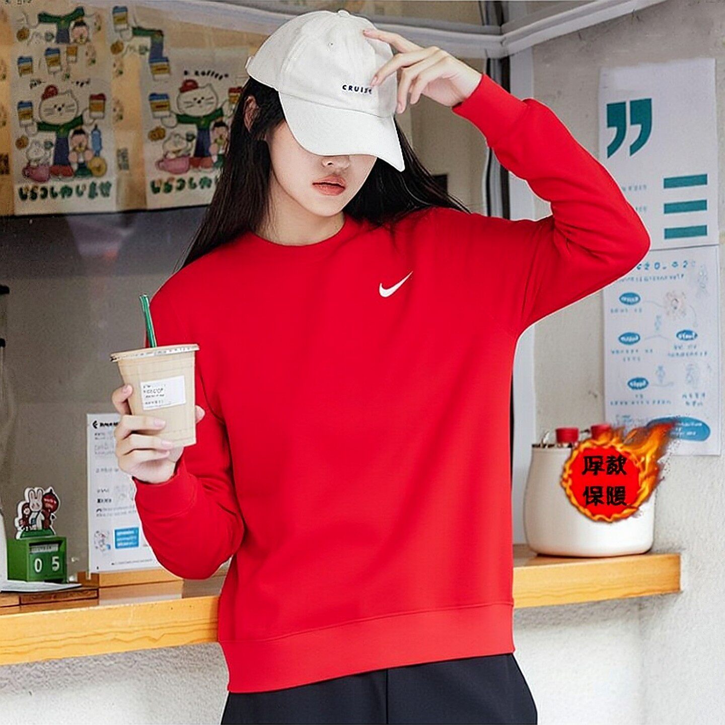 红色卫衣Nike耐克正品圆
