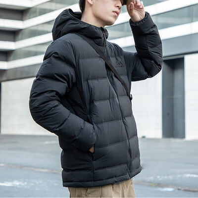 阿迪达斯加厚羽绒服男2025冬季新款运动服保暖防风连帽外套IK3174