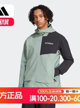 阿迪达斯2025春新款男梭织夹克连帽外套户外连运动帽软壳衣JC6859