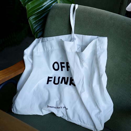 原创设计OFF FUNK字母印花托特包女超大容量单肩轻薄尼龙通勤旅行