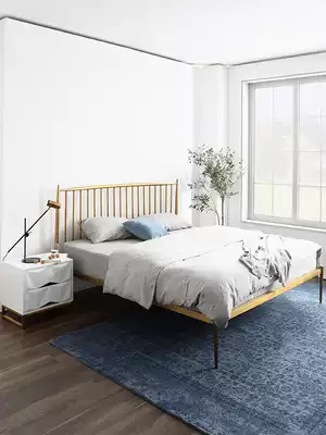 Nordic iron bed ins Net red bed stainless steel Double 1 8 meters metal light luxury style steel frame solid wood bed 1 5