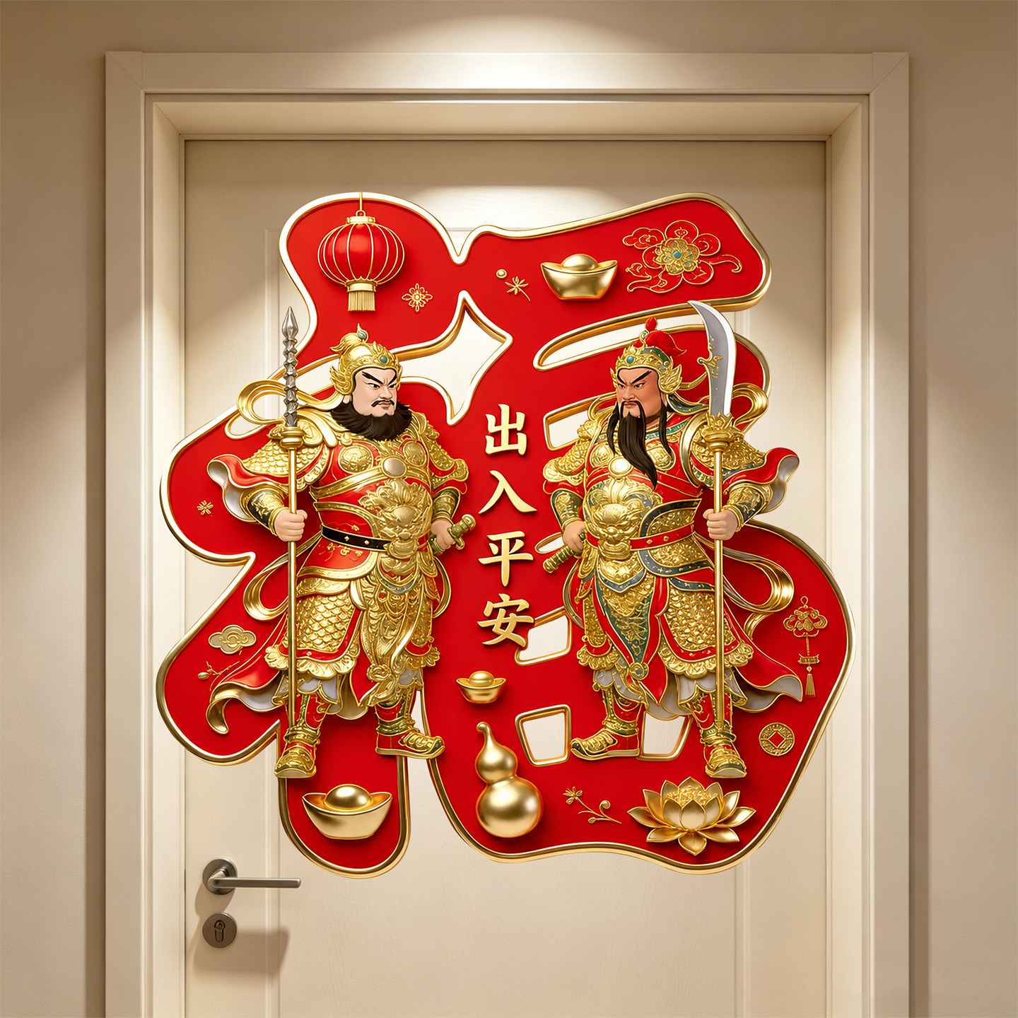 门神门贴出入平安贴纸福字墙贴壁贴自粘贴画乔迁新年装饰不留胶