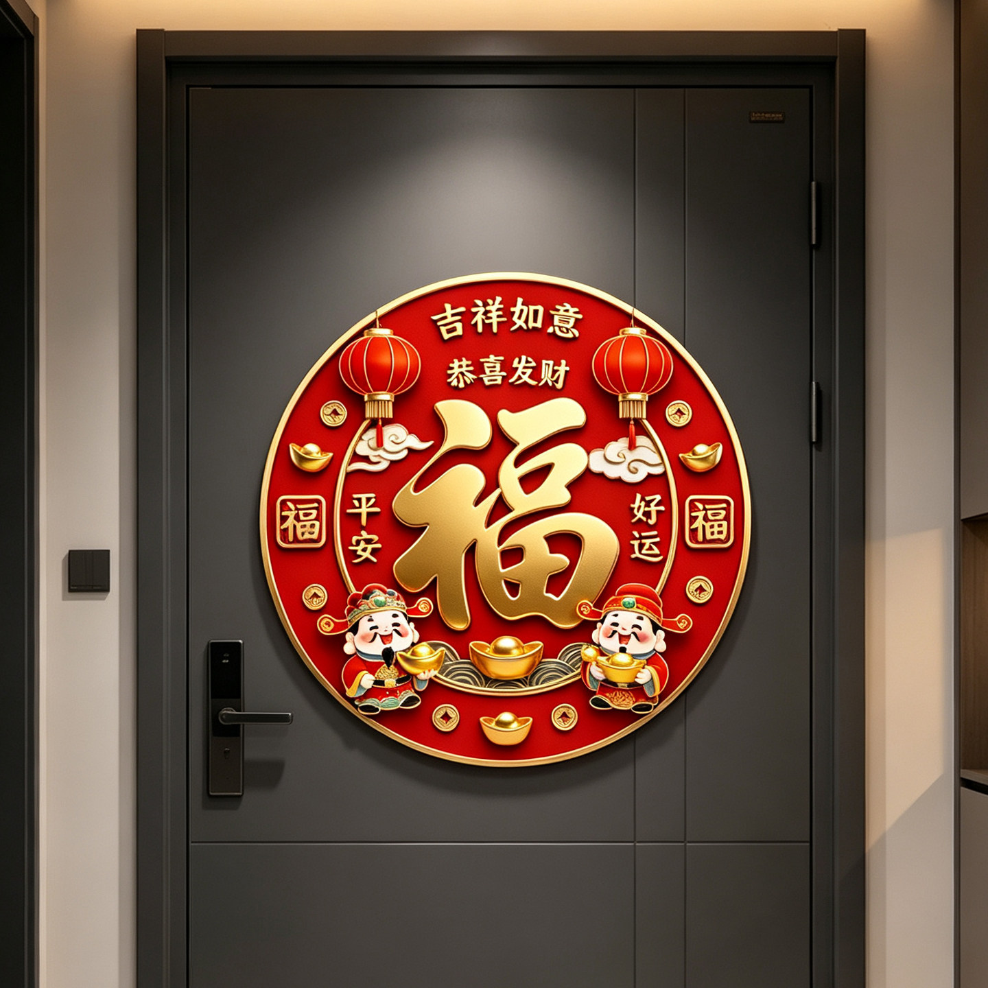 福字平安门贴墙贴玄关贴壁贴自粘招财贴画客厅背景新年防水装饰