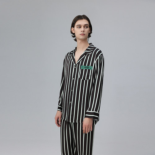 奢华冰丝条纹春秋男睡衣套装