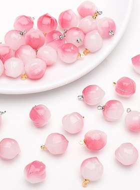 13x17mm玻璃水蜜桃子吊坠挂件手工diy古风发簪手链项链耳饰品吊饰