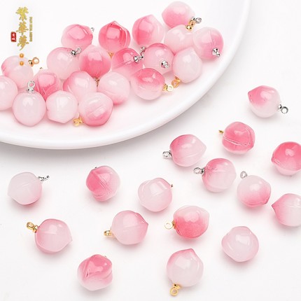 13x17mm玻璃水蜜桃子吊坠挂件手工diy古风发簪手链项链耳饰品吊饰