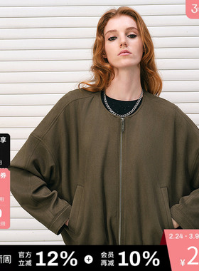 DKNY唐可娜儿秋季女装百搭仿麂皮绒面休闲气质圆领夹克上衣外套