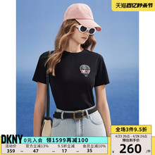 DKNY/唐可娜儿2024春夏新品女撞色波点热气球烫钻印花字母短袖T恤