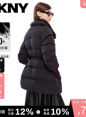 【90白鸭绒】DKNY唐可娜儿秋冬季中长款羽绒服女装立领收腰通勤风