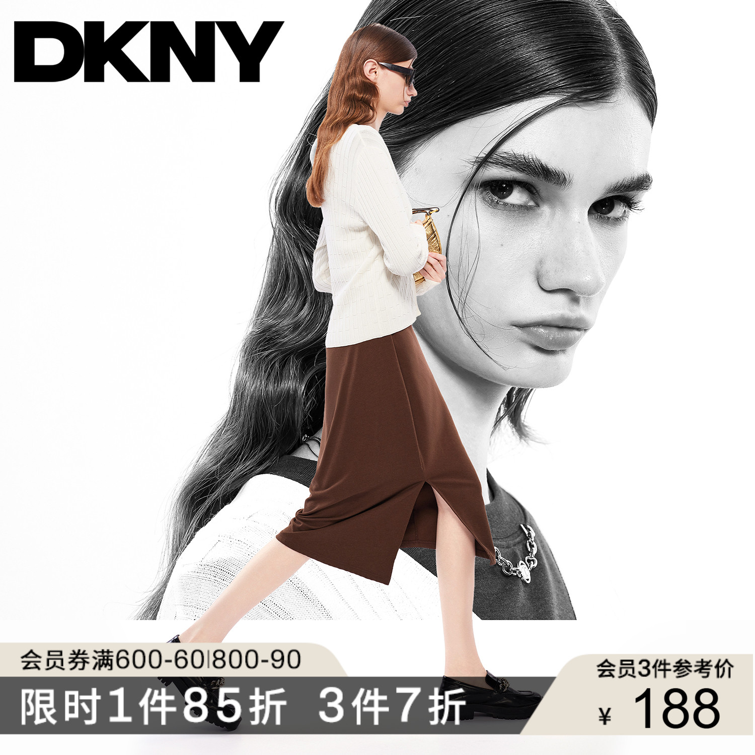 DKNY唐可娜儿2025新款时尚百搭简约休闲v领女士上衣针织衫外套