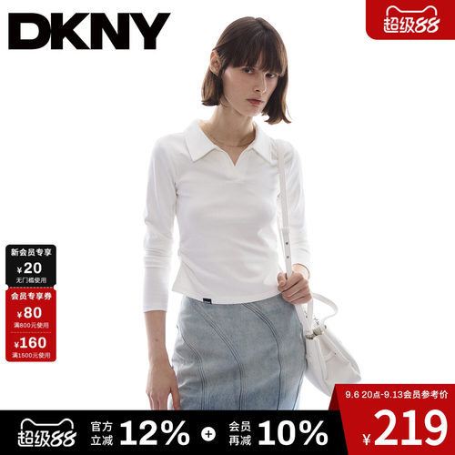 【简约休闲】DKNY唐可娜儿美式POLO领长袖T恤女秋季修身百搭上衣t