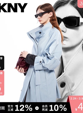 DKNY唐可娜儿春季风衣外套女系带双排扣立领H型廓形通勤时尚潮流