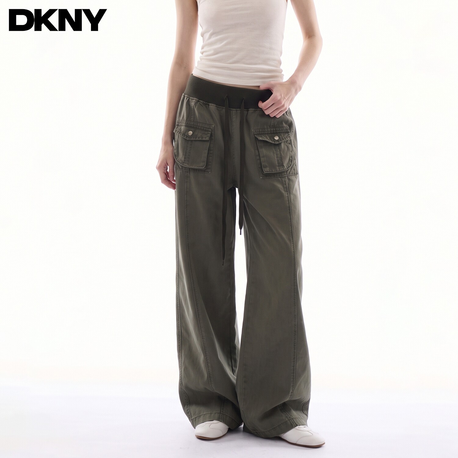 DKNY唐可娜儿美式复古大口袋工装裤女春秋季宽松直筒阔腿休闲长裤