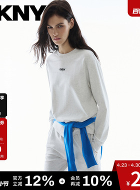 DKNY唐可娜儿26春夏新款圆领卫衣女灰色宽松刺绣简约时尚长袖百搭