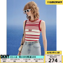 DKNY/唐可娜儿2024春夏新品女圆领不规则条纹撞色刺绣针织背心