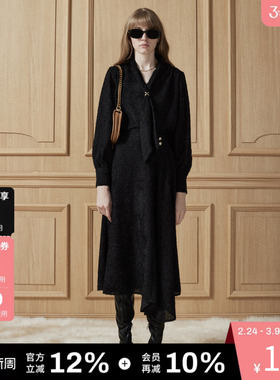 DKNY唐可娜儿秋冬半身裙女时尚百搭垂感复古不规则下摆裙子潮流