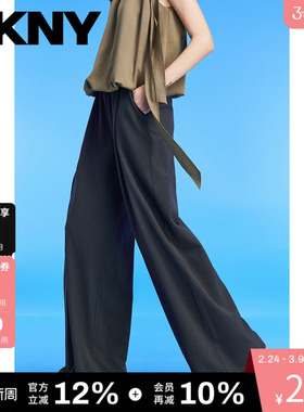 DKNY唐可娜儿休闲百搭松紧腰银丝装饰压褶女士阔腿裤休闲裤时尚