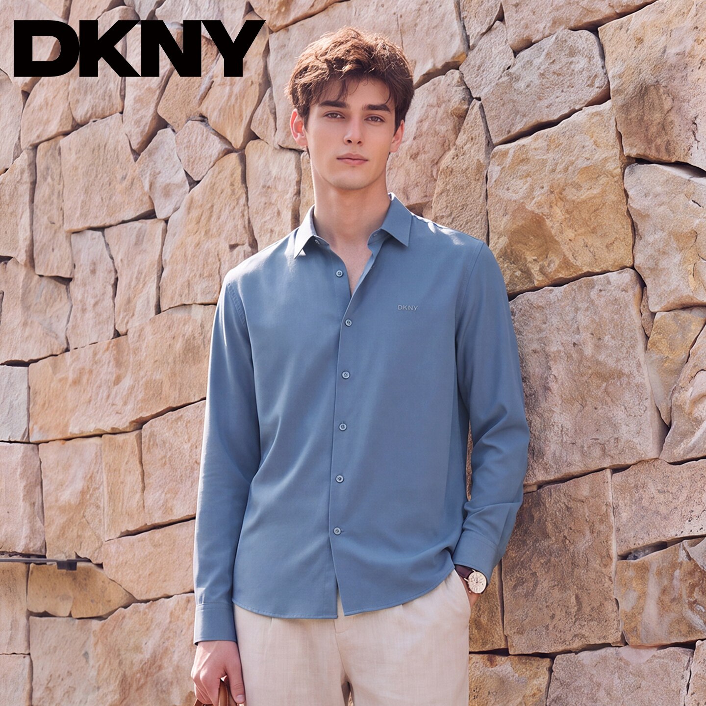 【纯色基础款】DKNY唐可娜儿男长袖衬衫26年秋冬商务翻领衬衣外套