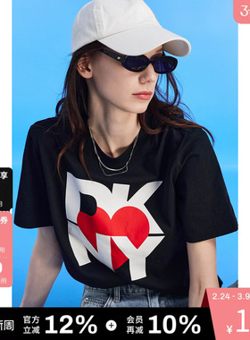 【100%棉】DKNY唐可娜儿夏季短袖T恤女字母印花圆领上衣宽松时尚