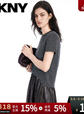 DKNY唐可娜儿26夏季新款短袖圆领T恤女璀璨星空银丝满钻时尚上衣