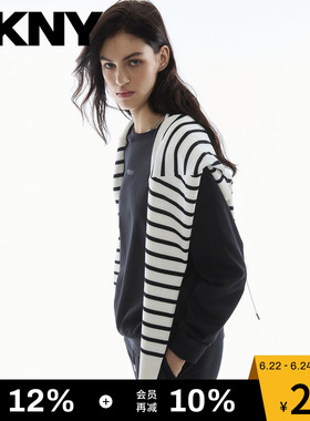 DKNY唐可娜儿26春夏新款圆领卫衣女黑色宽松刺绣简约时尚潮流百搭