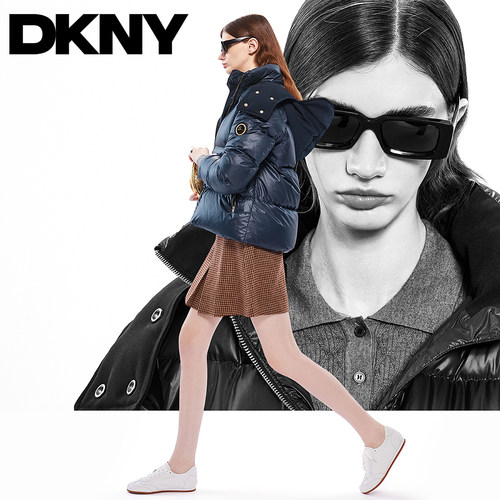 DKNY唐可娜儿25秋冬女装保暖外套90白鸭绒连帽立领短款休闲羽绒服