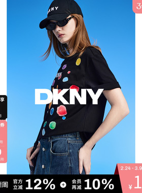 DKNY唐可娜儿夏季百搭时尚通勤风日常经典休闲圆领短袖T恤上衣女