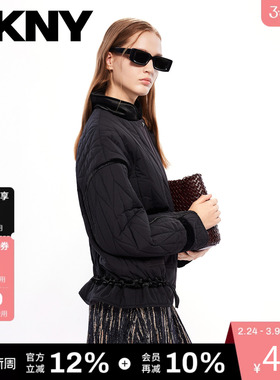 DKNY唐可娜儿秋冬季棉服外套女装复古工装风立领拼接几何抽绳夹克