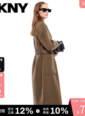 【含羊毛】DKNY唐可娜儿春季毛呢大衣女士外套可调节收腰宽松百搭