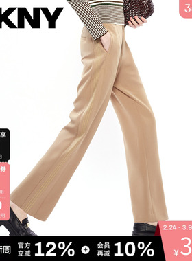DKNY唐可娜儿休闲裤女垂感直筒通勤长裤子收腰刺绣休闲时尚简约潮