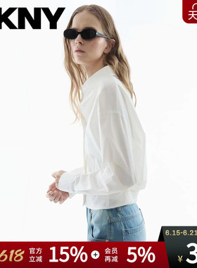 DKNY唐可娜儿26春夏新款白色衬衫女刺绣落肩收腰显瘦短款外套上衣