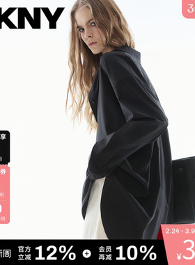 DKNY唐可娜儿26春夏新款衬衫女士黑色休闲宽松上衣外套通勤气质潮